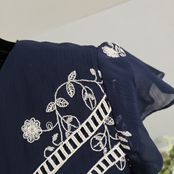 NWT Madison Leigh Floral Sheer Cutout Blue Dress - Picture 6 of 14